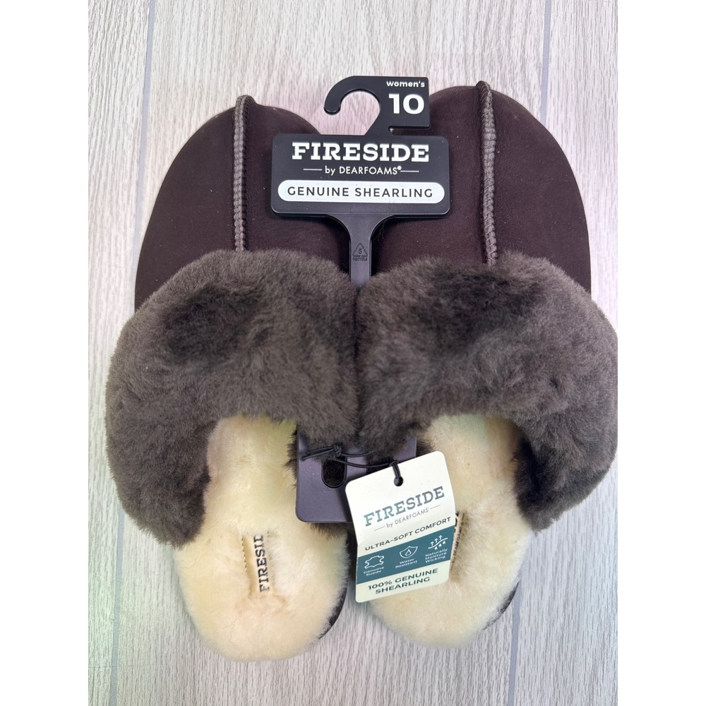 Fireside by Dearfoams Sydney Suede Shearling Scuff Slippers In Coffee Size 10